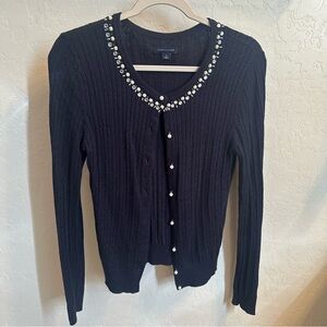 Tommy Hilfiger Navy Embellished Jewel-Neck Sweater